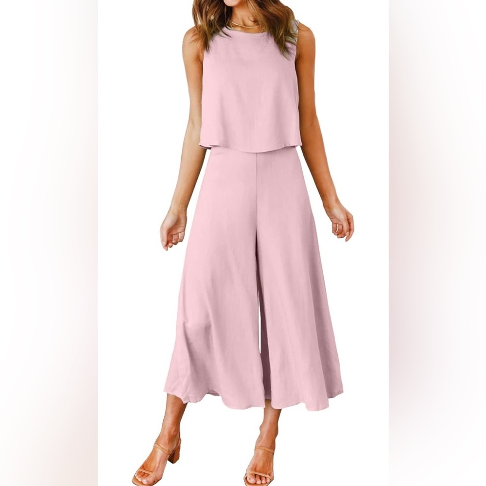 NWT Round Neck Crop Basic Top Cropped Wide Leg Pant Set Size Large